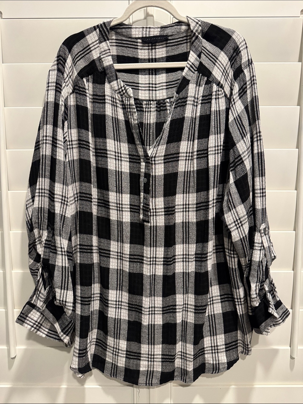 Jane and Delaney buttery soft Black and White Plaid Women's Button-Front Top